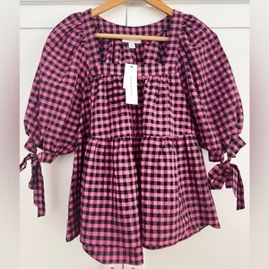 NEW Topshop Pink and Black Checkered Blouse size 4